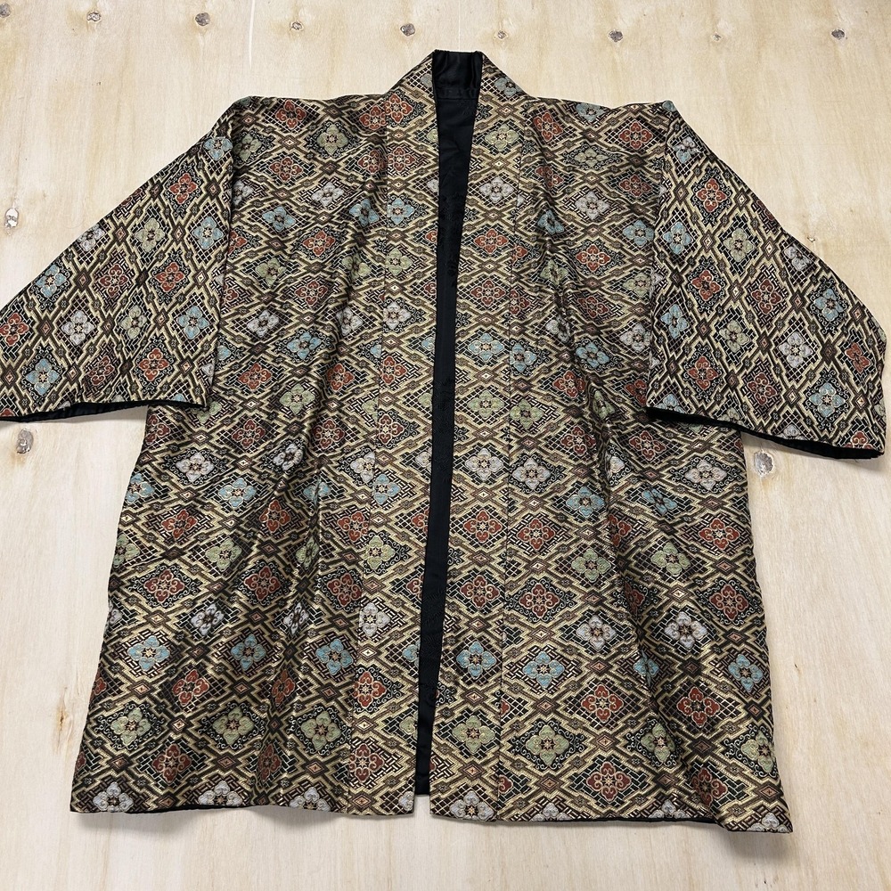 Kimono Jacket Womens One Size Multicolor Brocade Open Front Lined 3/4 Sleeve